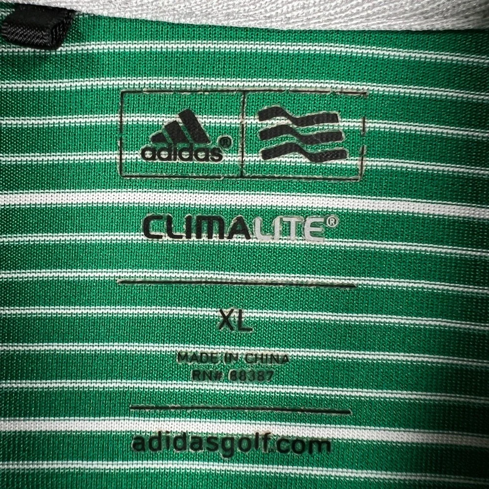 Adidas Polo Shirt Mens XL Extra Large Green Striped Short Sleeve Golf Outdoor